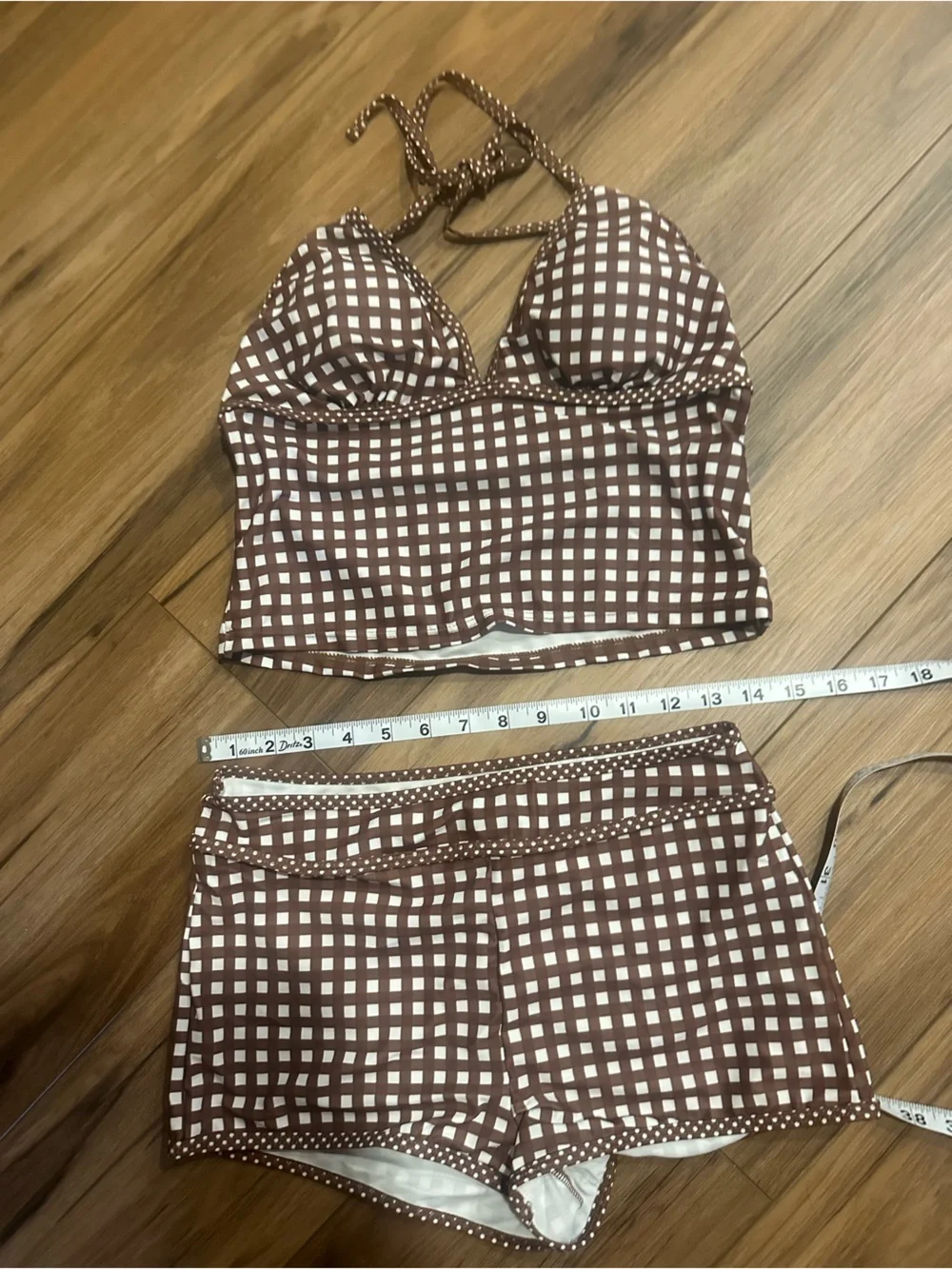 SHEIN Brown and White Gingham High-Waist Bikini Set - Picture 3 of 6
